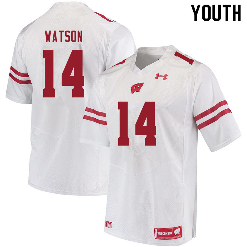 Wisconsin Badgers Youth #14 Nakia Watson NCAA Under Armour Authentic White College Stitched Football Jersey GY40P73XW